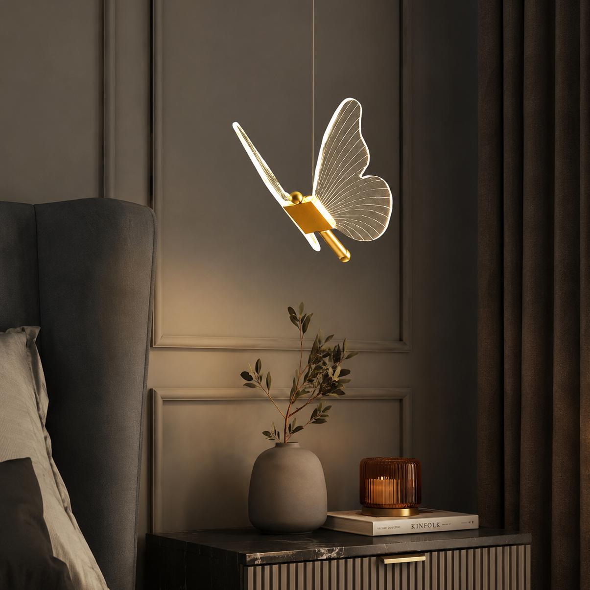 Pendente LED Borboleta Dourada